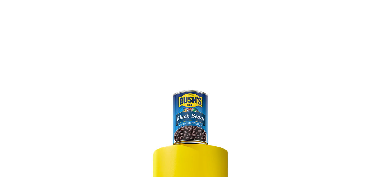 Can of black beans on yellow pedestal